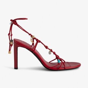 $598 Zadig & Voltaire Alana Leather charm jewel stone strappy Sandals High Heels